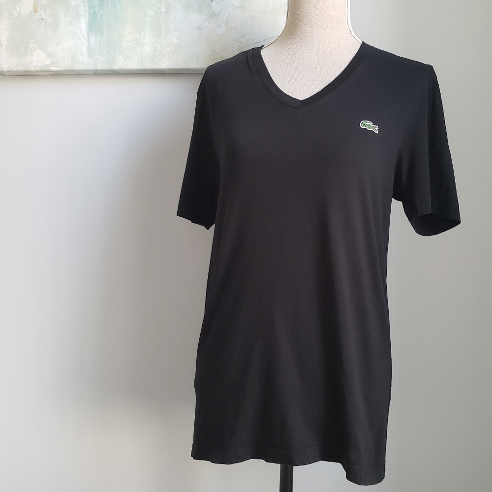 VINTAGE LACOSTE T-SHIRT V-NECK MEN SIZE 3 BLACK